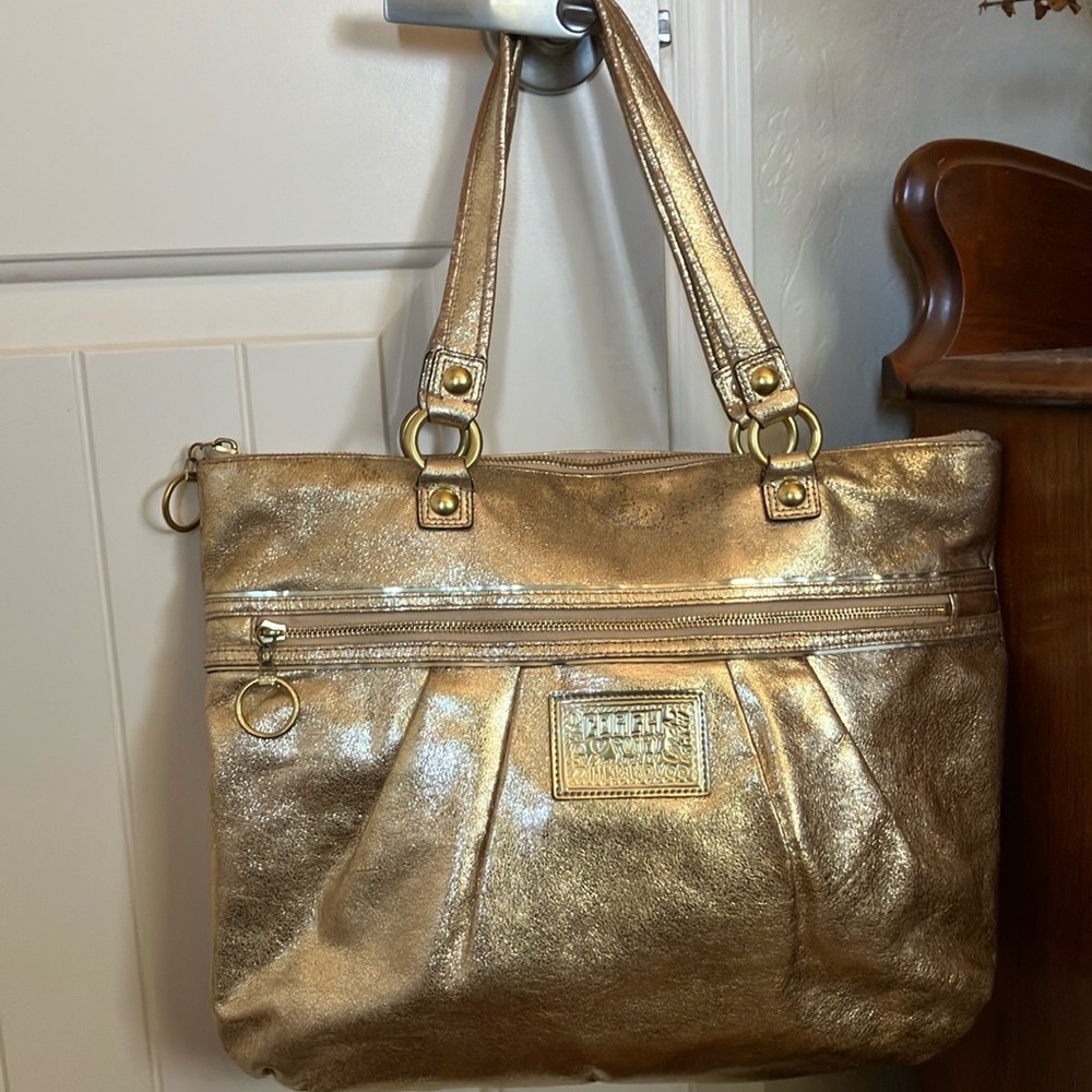Coach Poppy Signature Collection Gold Metallic Tote